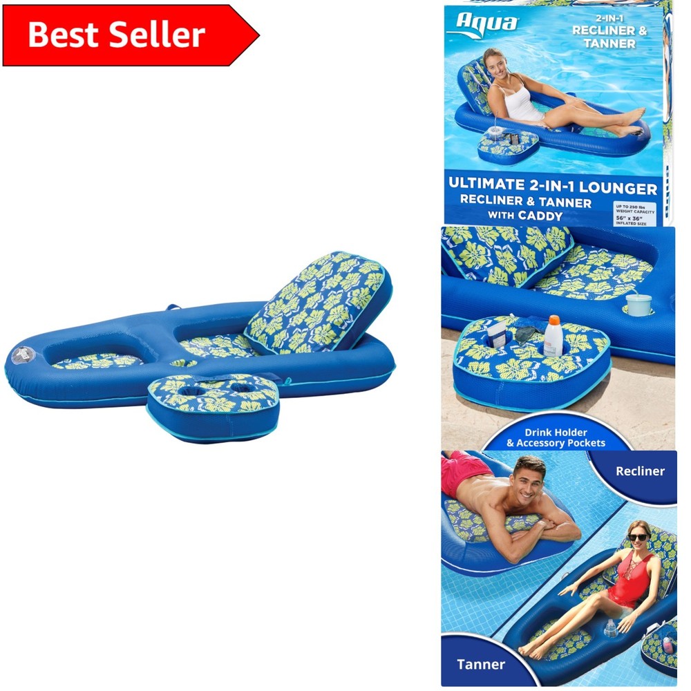 Oversized Adjustable Floating Pool Lounge with Built-In Drink Caddy