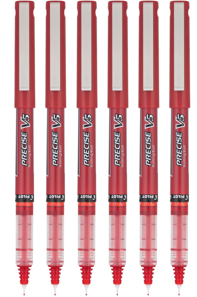 Pilot Precise V5 Stick Rolling Ball Pens, Extra Fine Point, Red Ink, 6 Pack