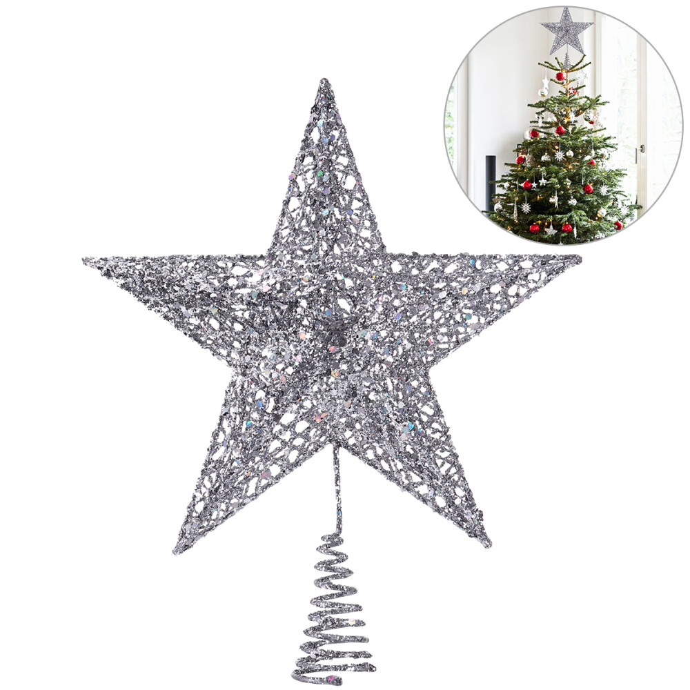 Silver Star Tree Topper Compatible with Most Christmas Trees