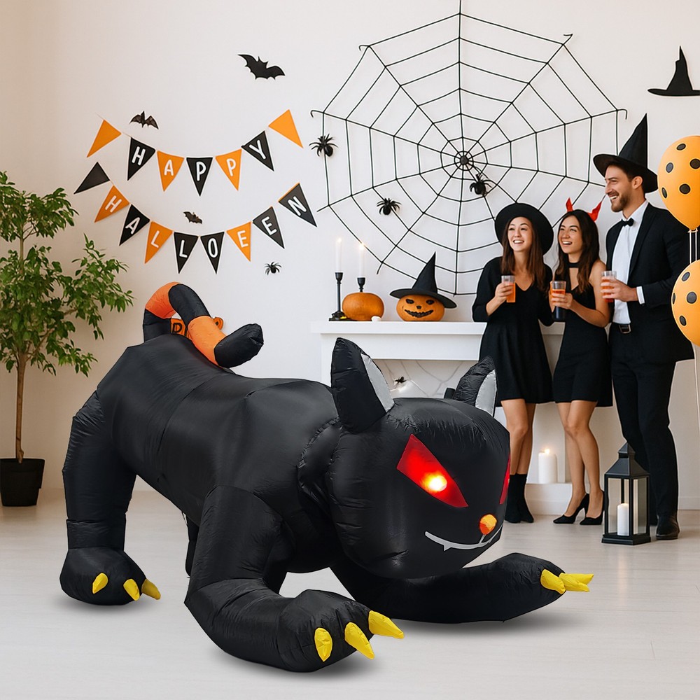 6.5FT Halloween Inflatables Outdoor Animated Black Cat with Shakable Head Decor