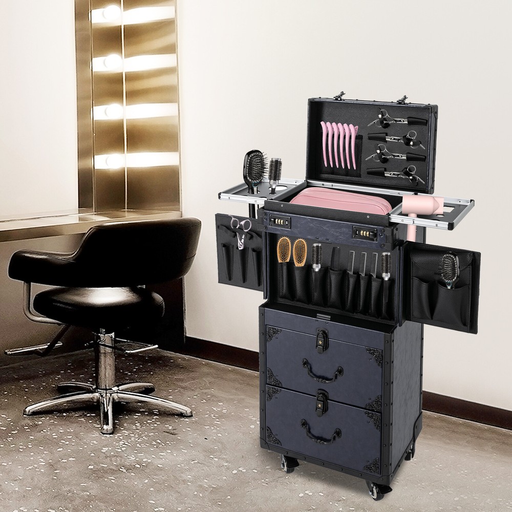 Professional Makeup Case Rolling Cosmetology Case Metal Beauty Travel Luggage