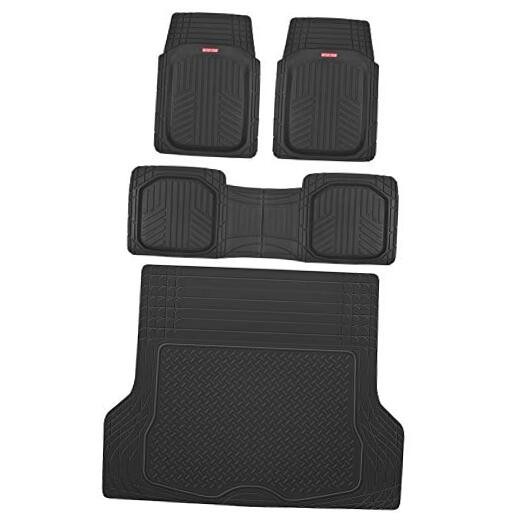 FlexTough Deep Dish Plus Rubber Car Floor Mats with Trunk Mat X-Large Black