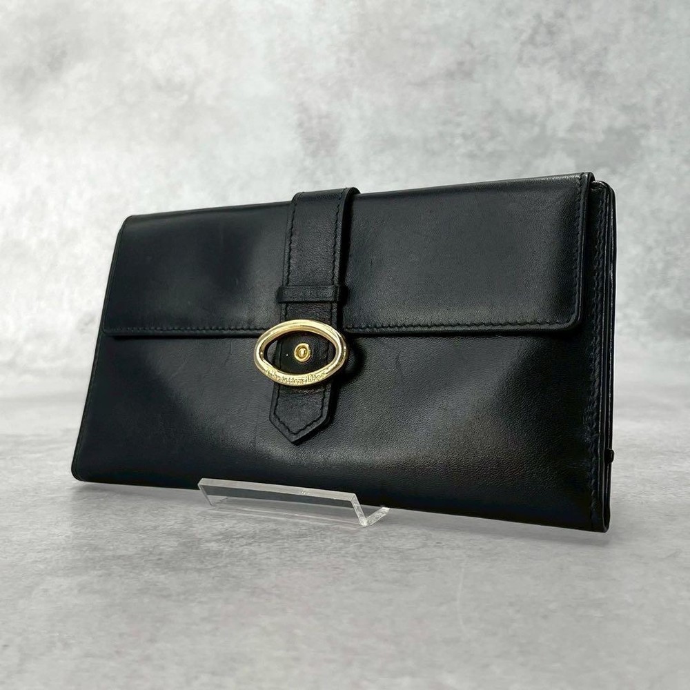 Dior Black Gold Long Leather Flap Wallet Preowned
