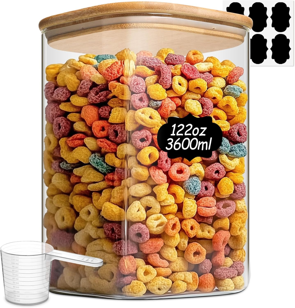 122 Oz Glass Food Storage Containers, Cereal Storage Containers with Airtight Li