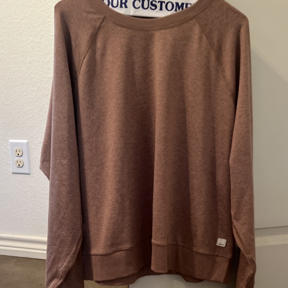 Women's Brown Pullover Crew Neck Long Sleeve Solid
