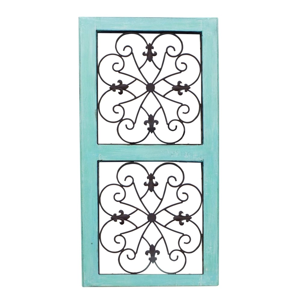 Wood Scroll Wall Decor with Metal Fleur De Lis , 16