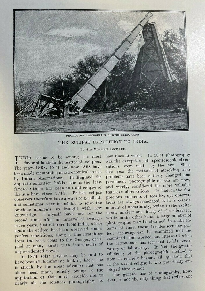 1898 Astronomy Eclipse Expedition to India Lord Graham illustrated