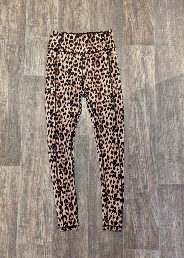 VICTORIA'S SECRET Tan Black Leopard Print Ankle High Rise Pocket Leggings Size 8