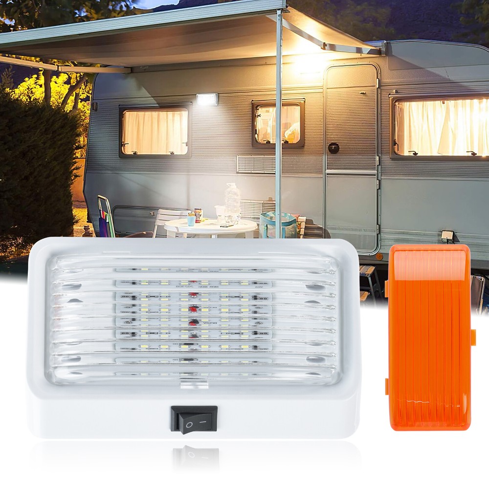 12V RV Exterior Porch LED Utility Light with Switch, Clear/Amber Lens