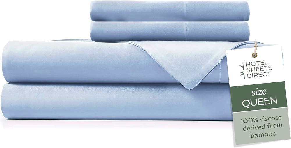 4 Piece Queen Size Bamboo Viscose Bed Sheet Set with Deep Pockets