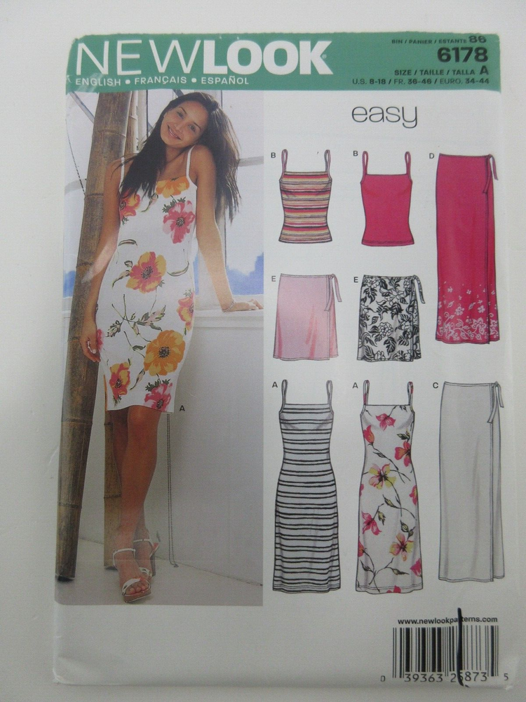 New Look Sun Dress, Skirt, Top 6178 Size A 8-18 EASY UNCUT