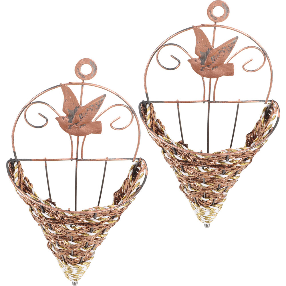 2 Retro Wall-Mounted Plant Baskets for Stylish Flower Decor