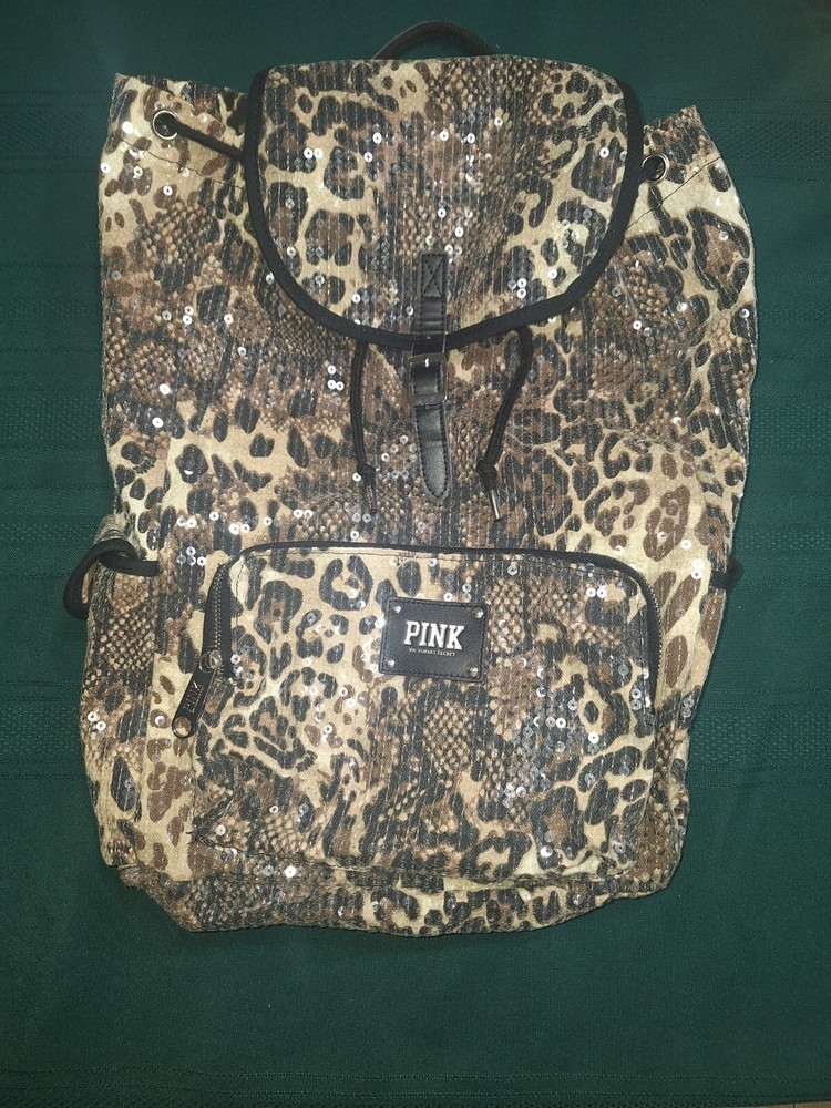 PINK Victoria's Secret Sequin Leopard Print Backpack NWOT
