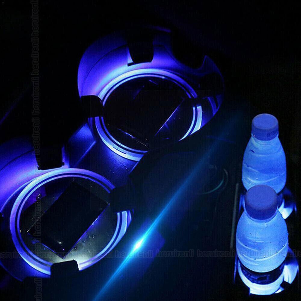 2x/Set Solar Blue LED Light Cup Pad Insert Coaster Mat Auto Interior Accessories