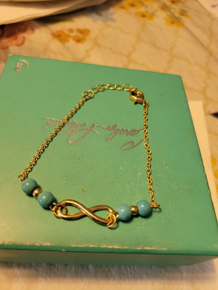 Gold Tone Infinity & Blue Bead Ankle Bracelet Anklet 9”