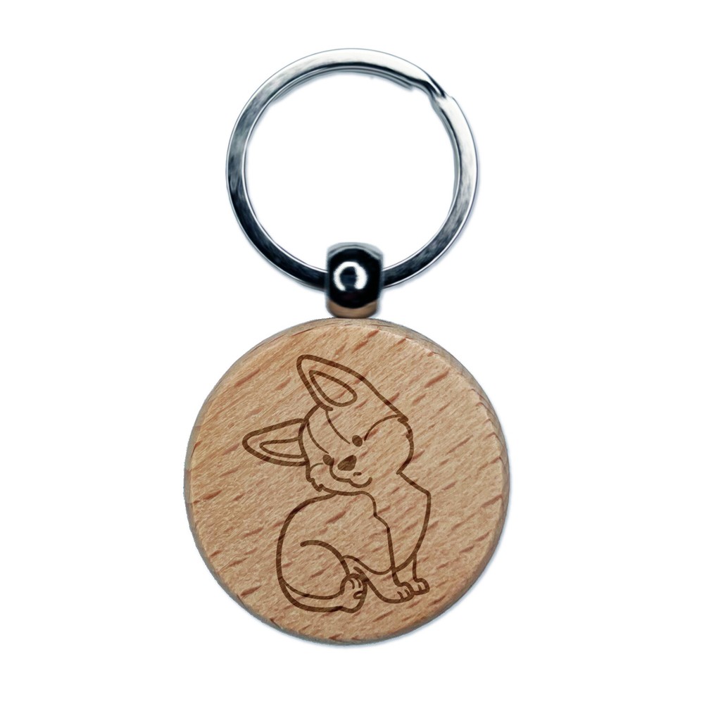 Pembroke Welsh Corgi Sitting Dog Engraved Wood Round Keychain Tag Charm