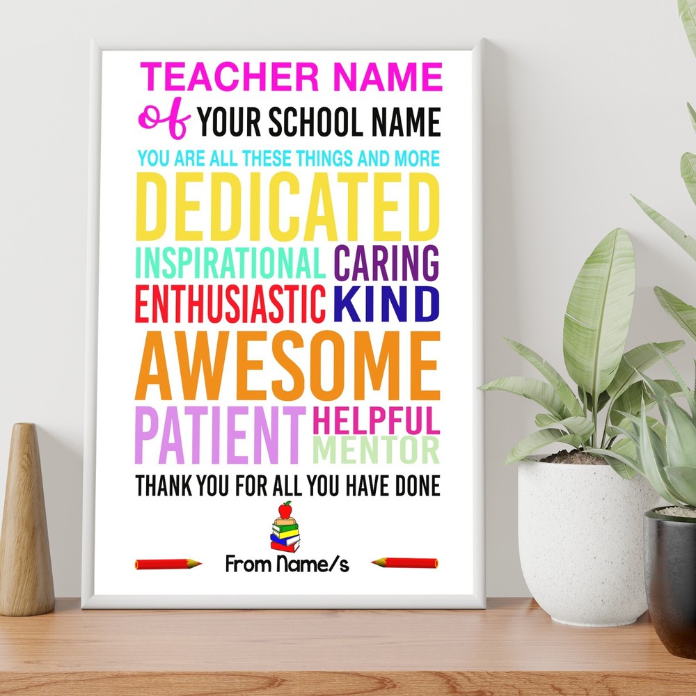 Teachers Appreciation A4 print personalised Male & Female PRINT ONLY