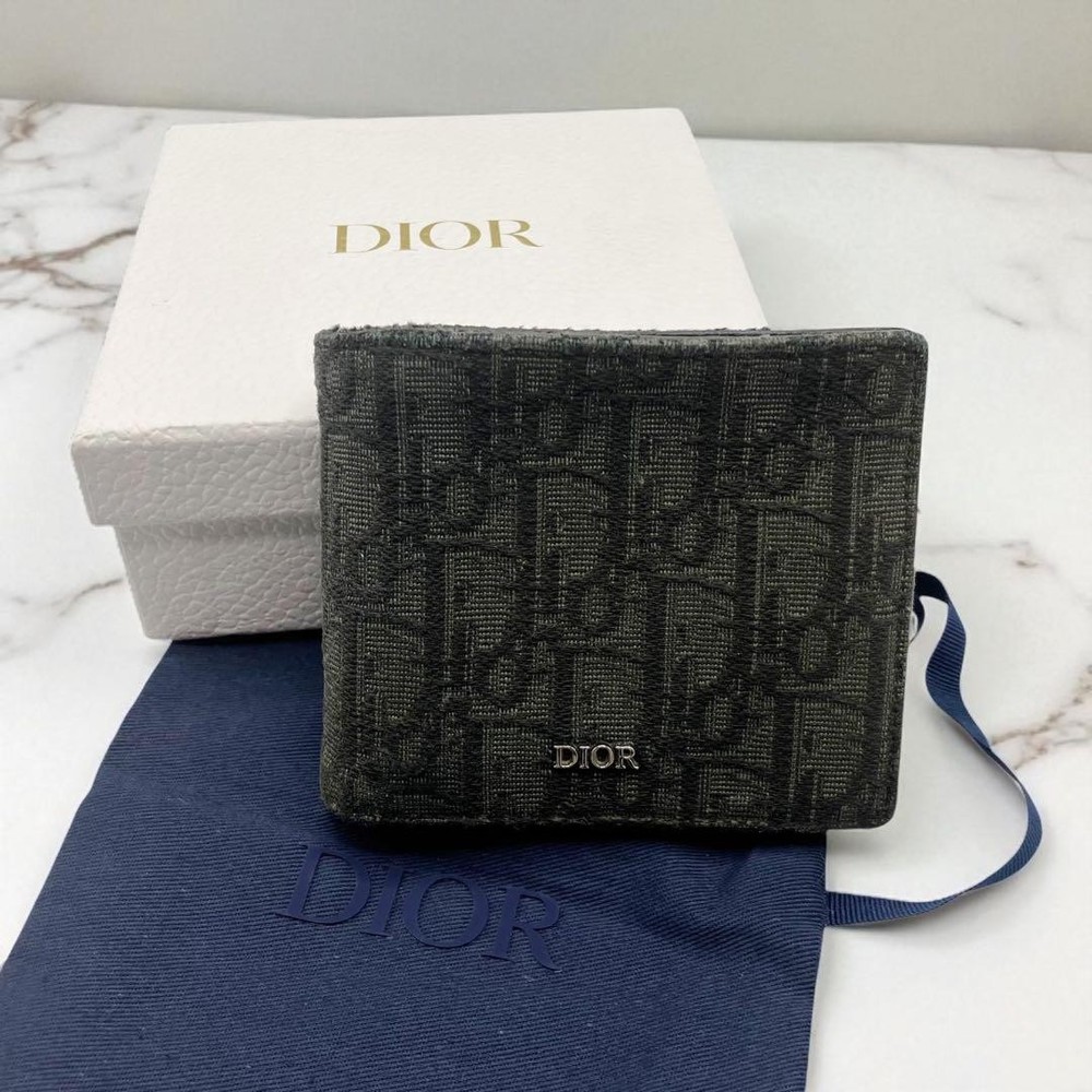 Christian Dior Oblique Jacquard Bifold Wallet Leather Card Holder