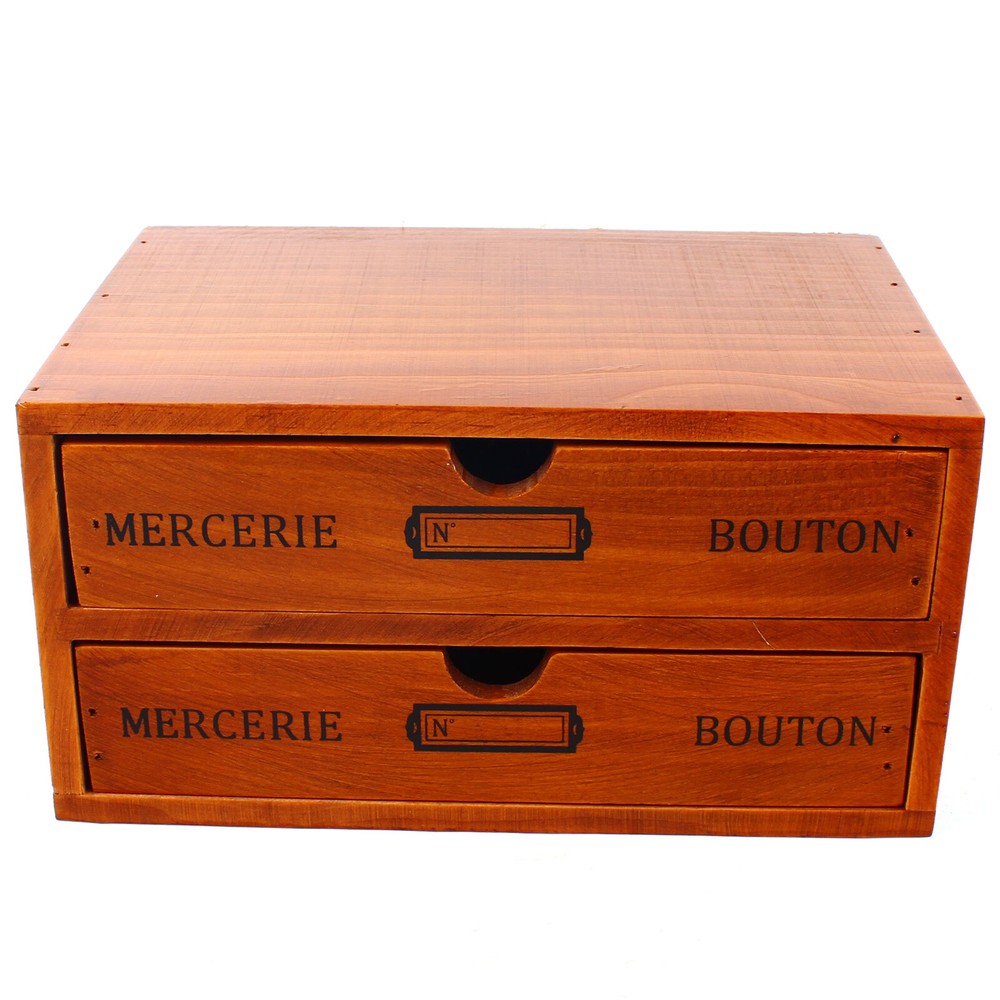 Vintage Wooden Desktop Storage Box Drawer Office Home Cosmetic Jewelry Organizer