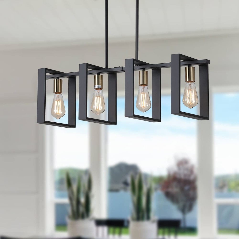 4-Light Industrial Wood Linear Chandelier for Dining Rooms