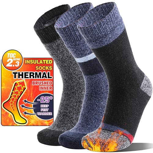 3 Pairs Thick Thermal Winter Socks for Women & Men Extra Warm Blue Grey