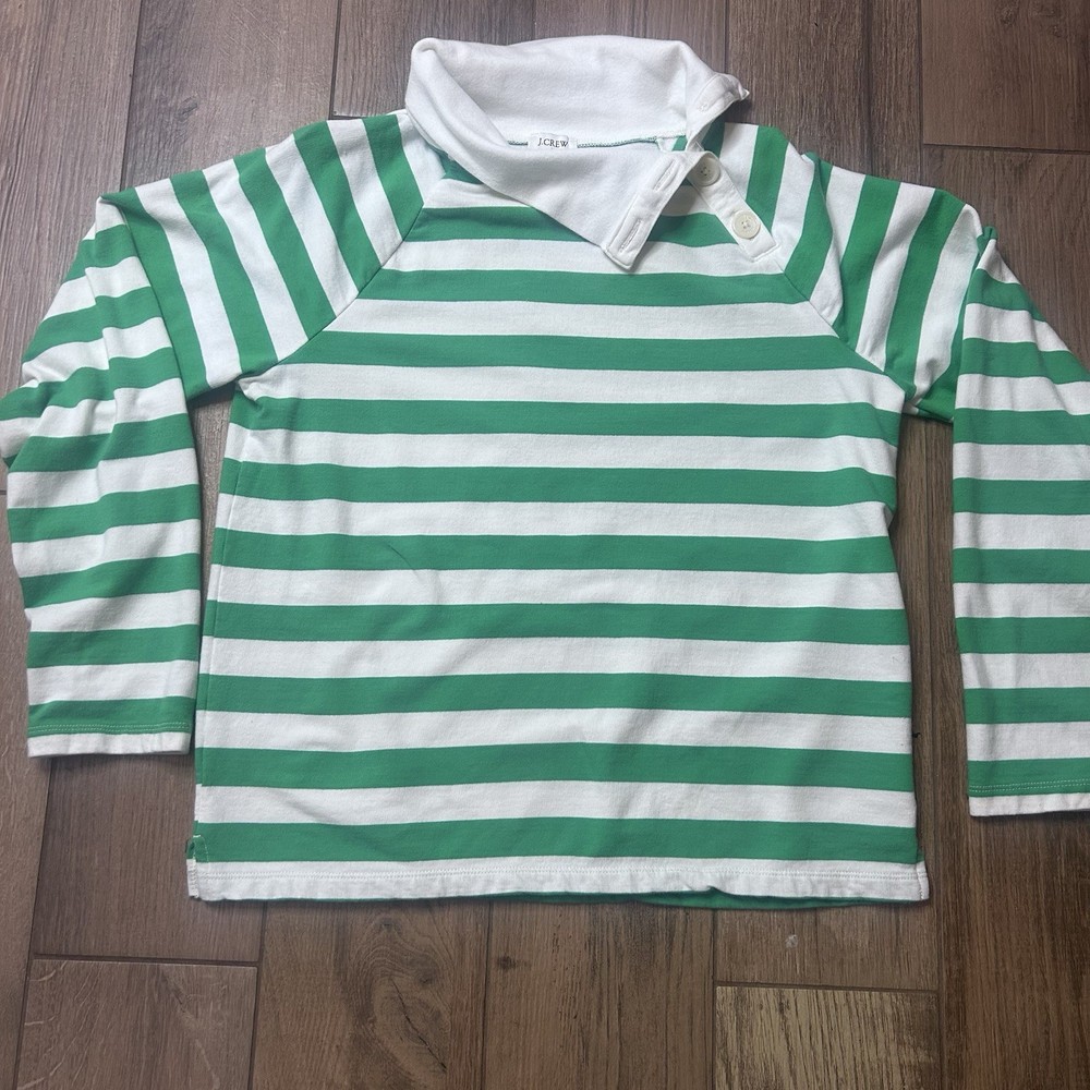 J Crew  Women’s Wide Striped Top Green Funnel Neck Lightweight Sweatshirt Size S