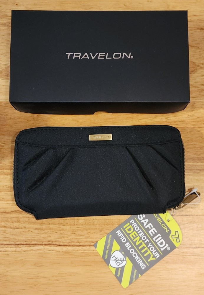 Travelon RFID Blocking Black Zip Around Wallet with Wrist Strap