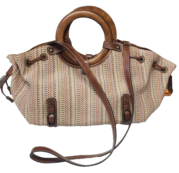 Fossil Handbag Purse Shoulder Bag Multicolor Straw Wicker Preowned 78082