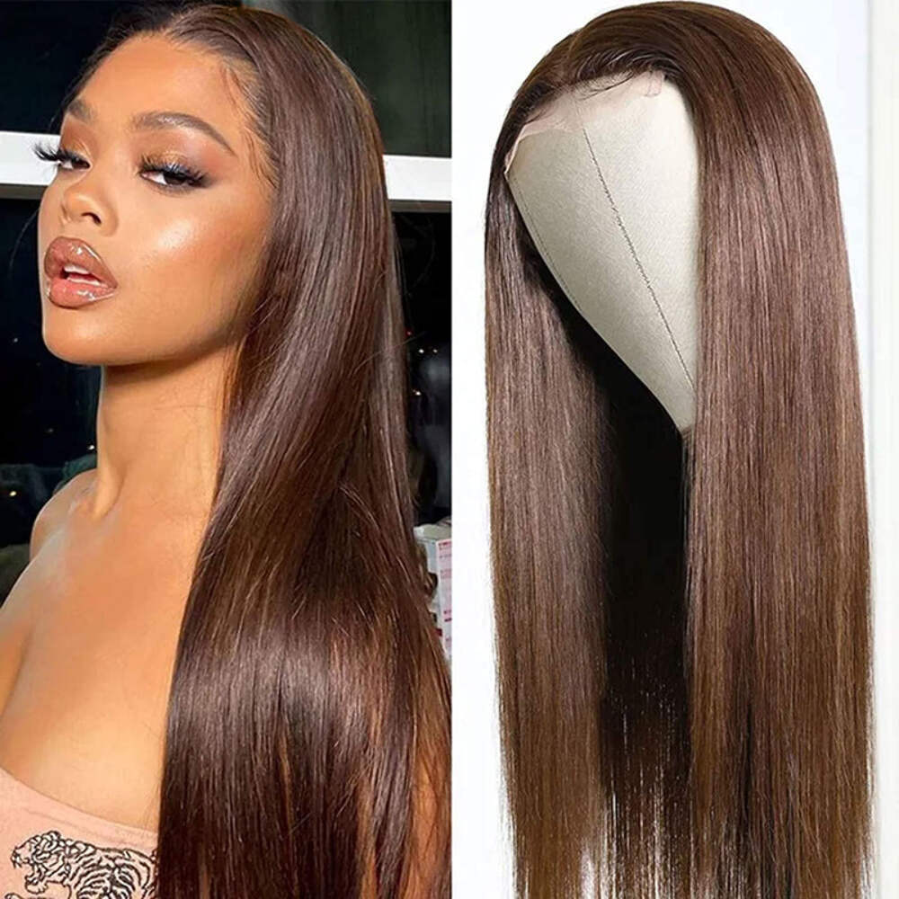 Chestnut Brown Human Hair Lace Front Wig with Pre-Plucked 13x4 Lace Hairline