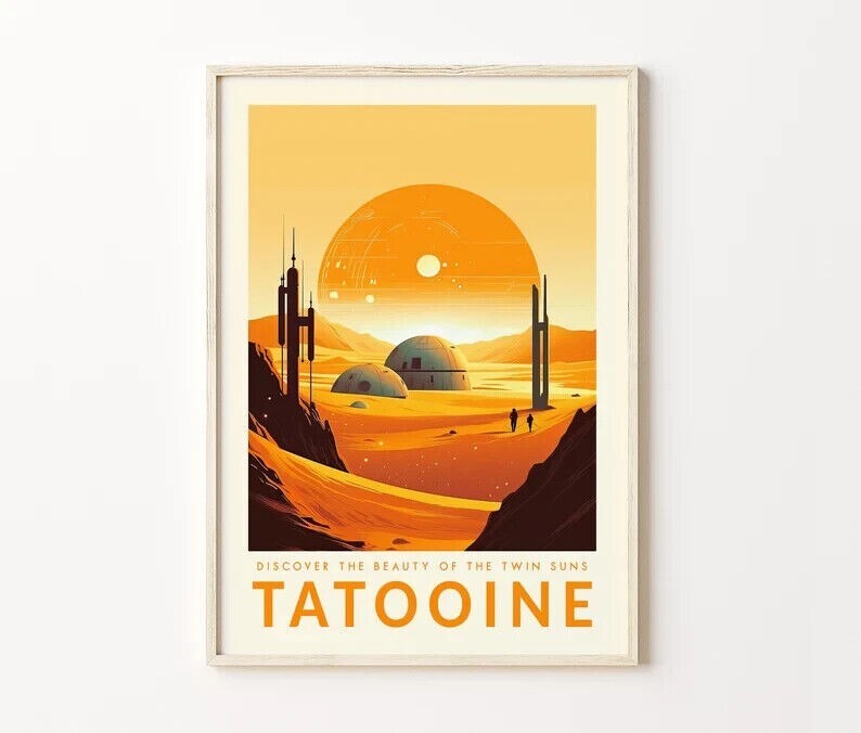 Retro Star Wars Travel Poster Featuring Tatooine Bespin Hoth Endor A New Hope Inspired Design for Fans