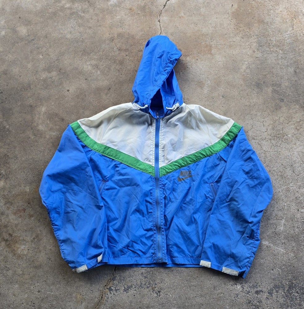 Vintage 70s 80s Nike Windbreaker Full Zip Green Blue Jacket Large
