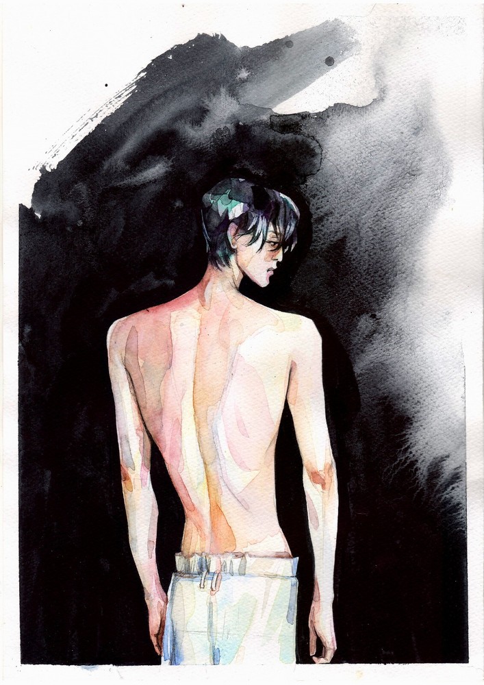 Original Watercolor Painting Standing Man Painting Male Figure Wall Art