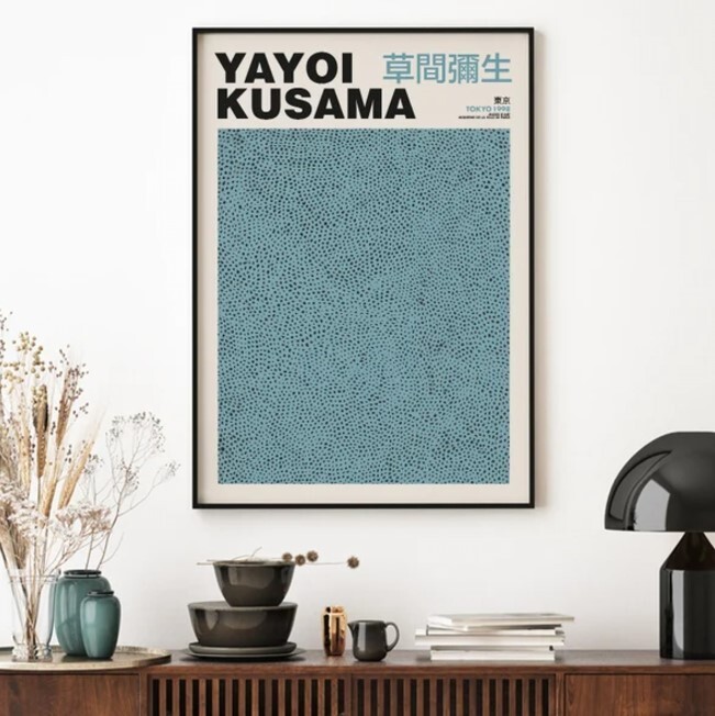 Yayoi Kusama Print, Blue Wall Art, Infinity Nets, Kusama Art Print