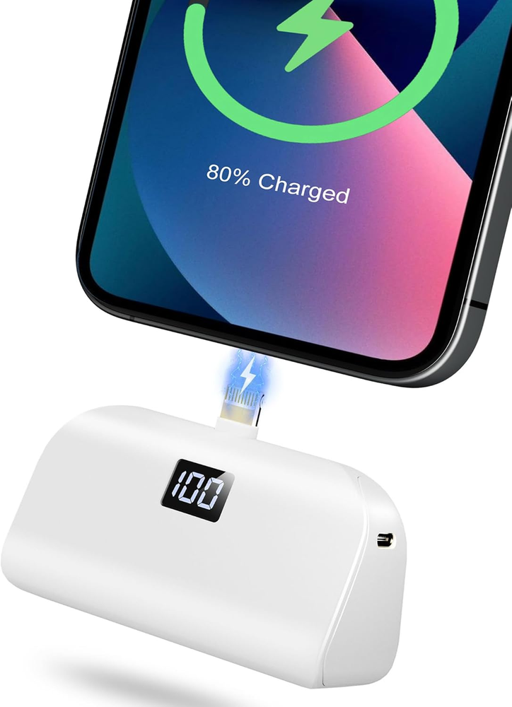 Mini Portable Charger for Iphone with Built in Cable, 4,800Mah Small Power Bank