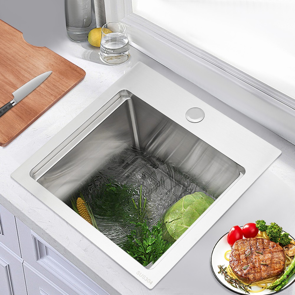 Stainless Steel 15x15 Topmount Drop-in Kitchen Bar Sink Single Bowl