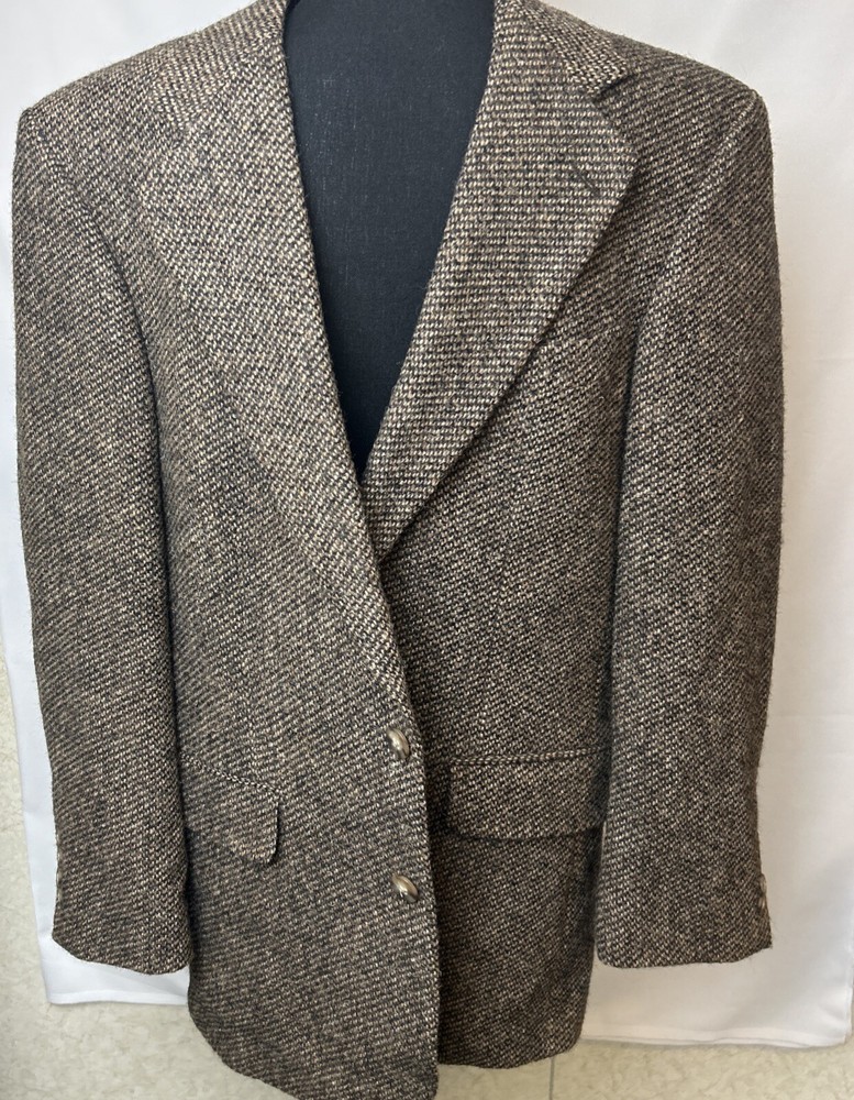 Vtg Harris Tweed Mens Blazer Sports Coat Tweed Brown/ Black Scottish Wool 40 R