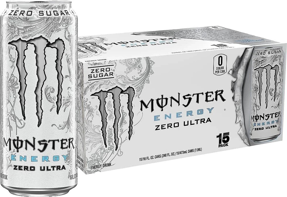 New Monster Energy Zero Ultra, Sugar Free Energy Drink, 16 Ounce (Pack of 15)