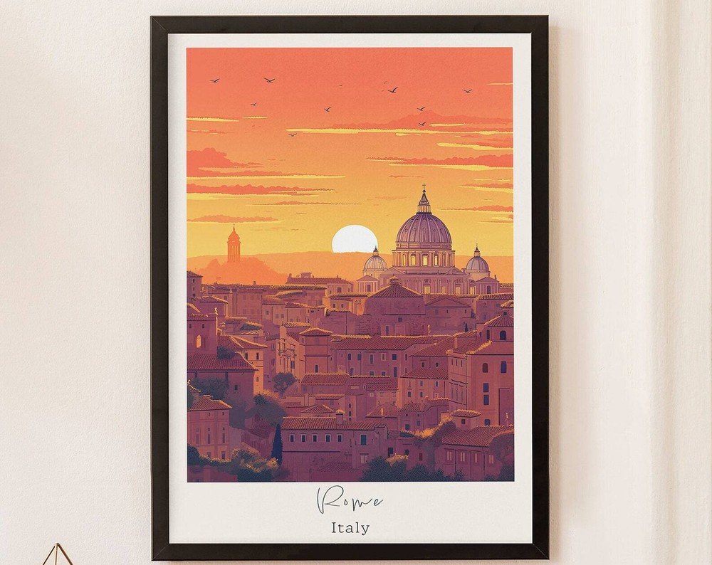 Rome Italy Vintage Illustration Print Travel Poster Print At Home Wall Art Wall