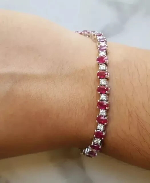 7CT Oval Lab-Created Pink Ruby Tennis Bracelet 14K White Gold Plated 7 Inch