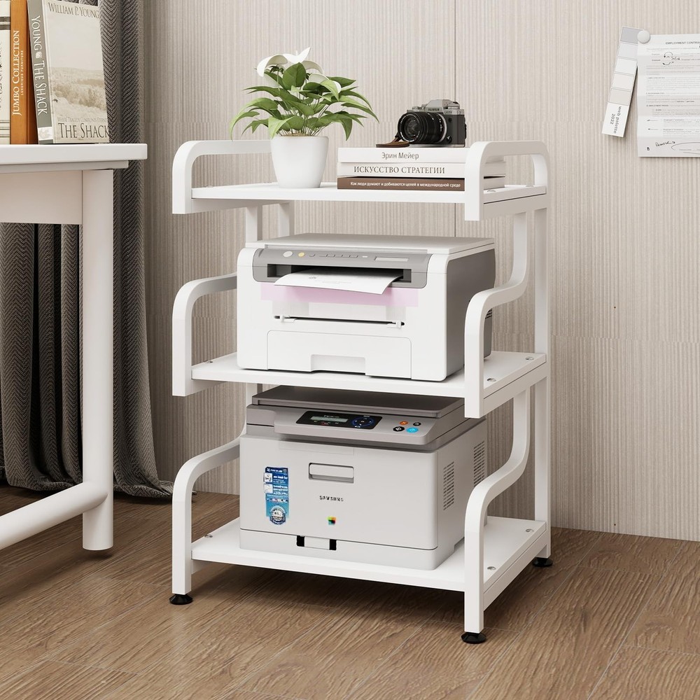 3-Tier Printer Stand with Wheels - Movable Storage Cart for Home Office