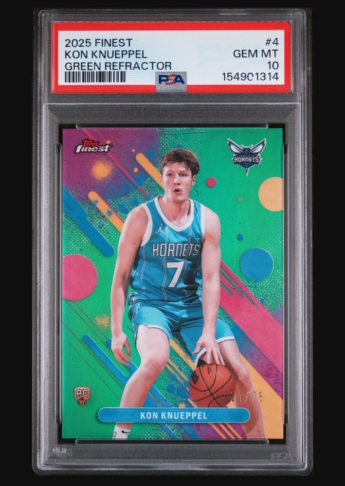 Topps Finest Kon Knueppel #4 Green Refractor Hornets PSA 10 Serial 21/75