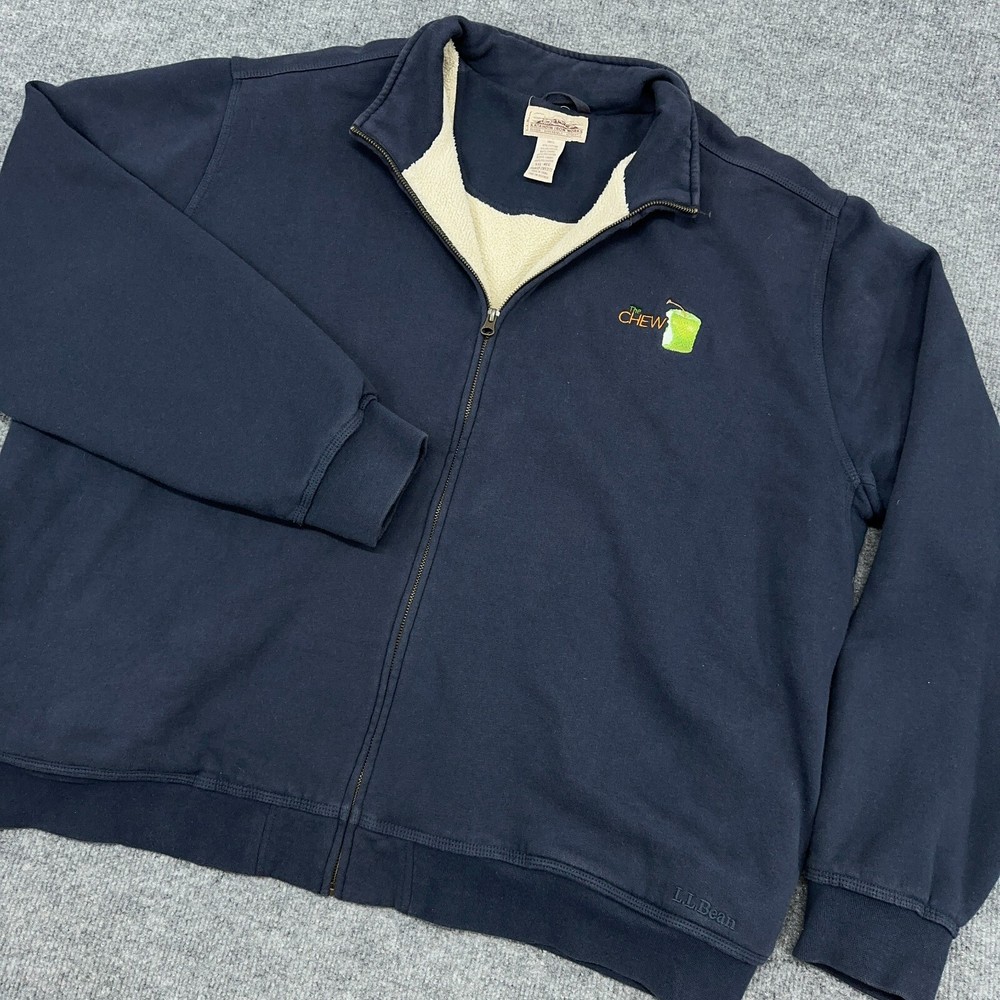LL Bean Katahdin Iron Works Jacket Men 2XL Navy Sherpa Lined Sweatshirt Full Zip
