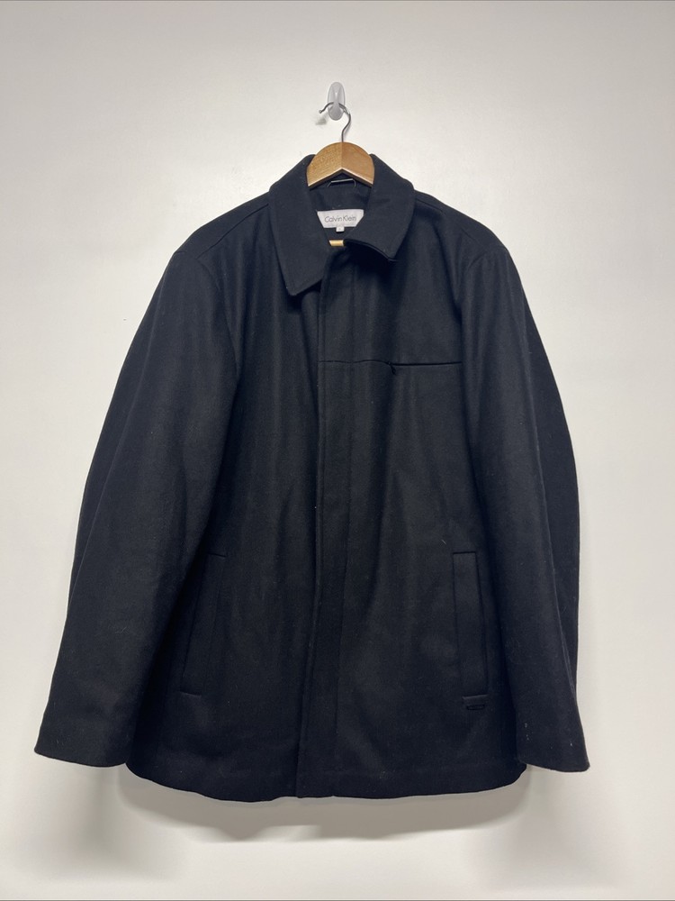 Calvin Klein Black Mens Large Overcoat Peacoat Classic Style