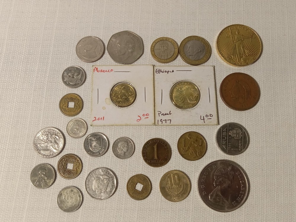 24 World Coin Collection Gold Silver Copper Color Coins Rare Valuable Lot  (141)
