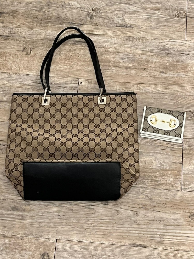 GUCCI GG Monogram Tote Bag with Horsebit Wallet in Brown
