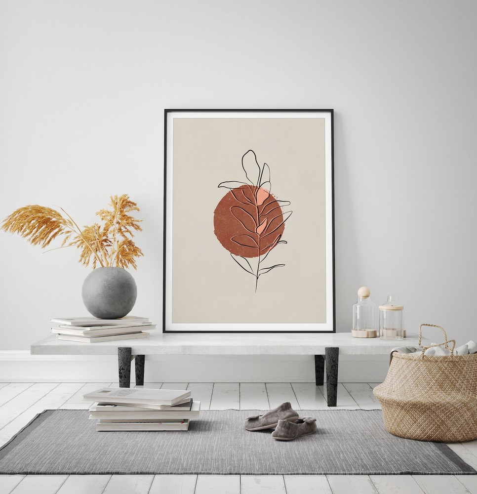 Botanical Wall Art Nature Minimalistic Print Neutral Beige Print Botanical Line