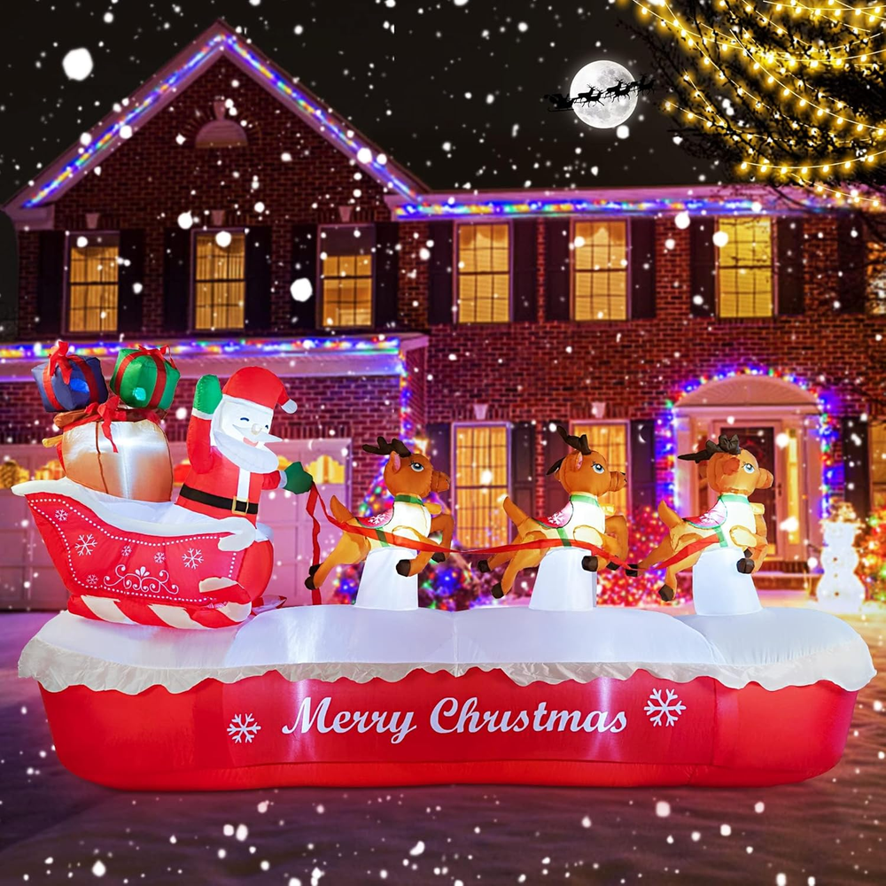 10FT Christmas Inflatables Santa on Sleigh 2025 NEW LED Outdoor Decoration