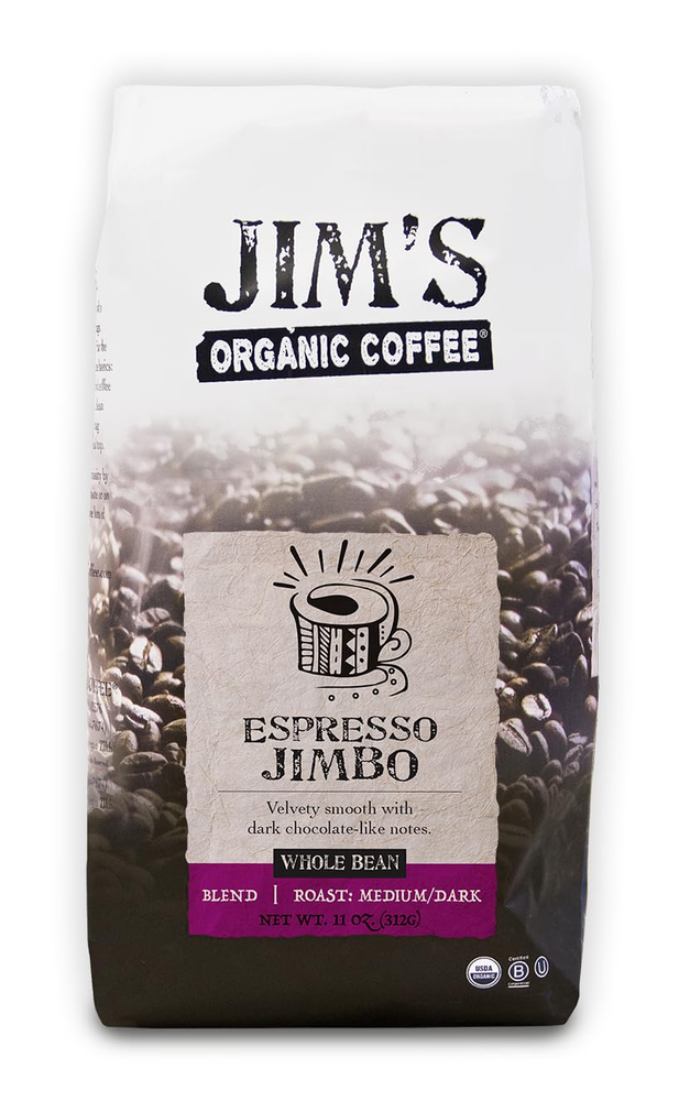 Jim’S Organic Coffee – Espresso Jimbo: Whole Bean Medium/Dark Roast 11Oz Bag– Ce