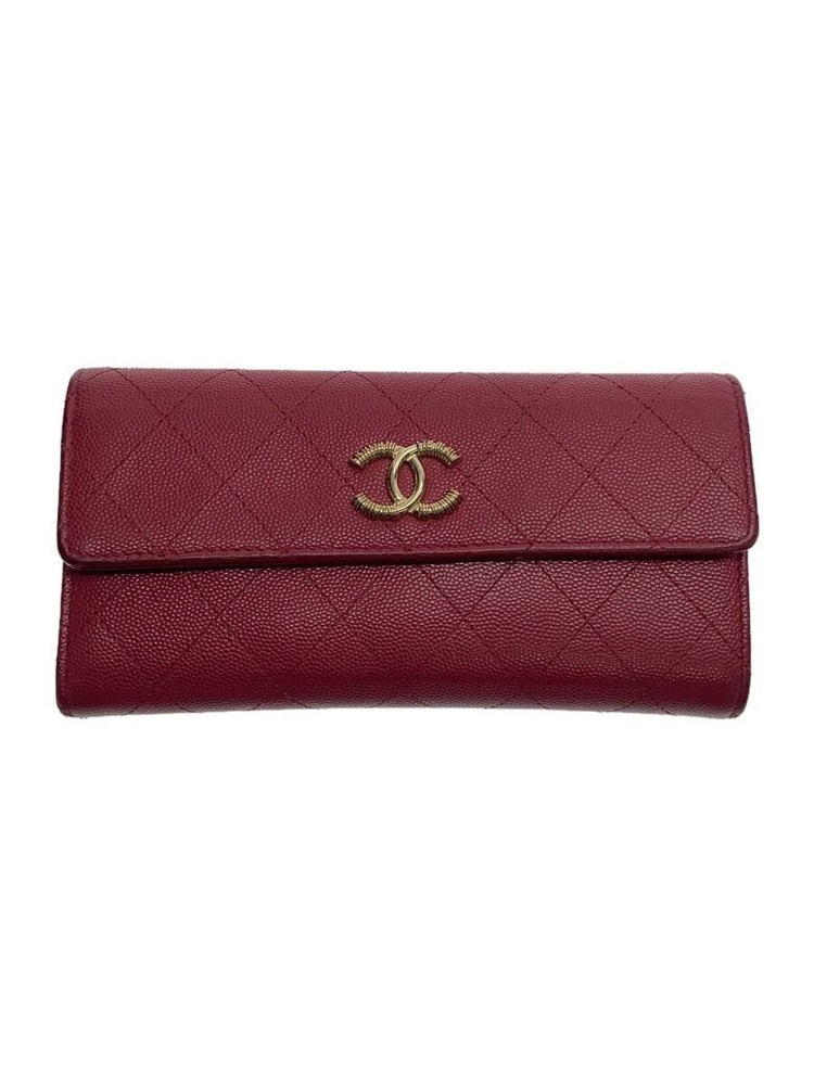 CHANEL Diamond Quilted CC Pink Leather Long Flap Wallet Pre-Loved F/S