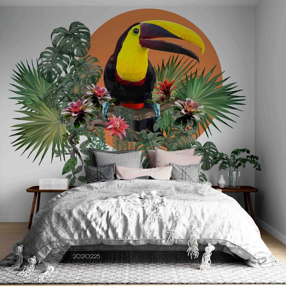 3D Plant Parrot Illustration Wall Murals Wallpaper Murals Wall Sticker